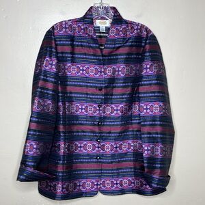 VINTAGE Talbots Dinner Jacket Purple, Burgundy, & Gold SILK Button Front 14